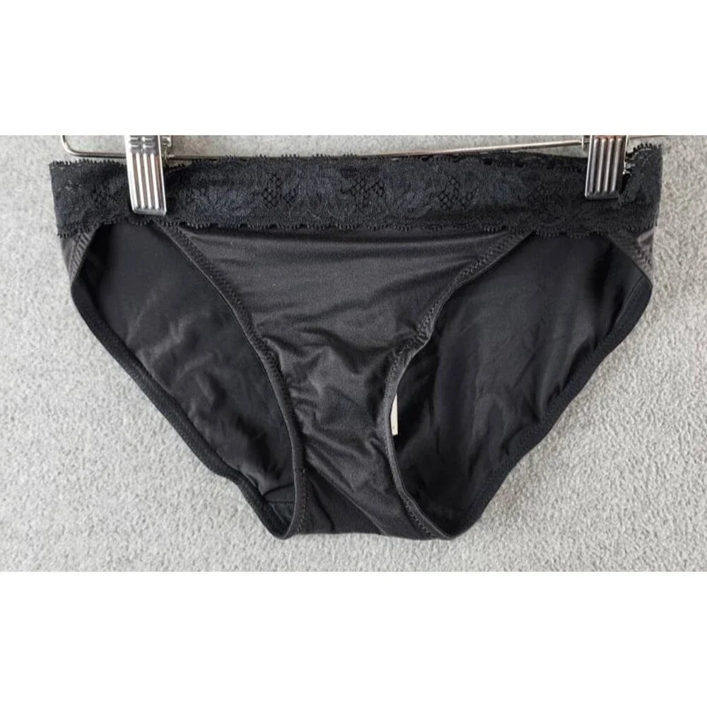 Natori Discreet Bikini Underwear Women XS Black Solid Elastic Waist Pull On